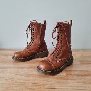 Dr Martens Miranda Lace Up Cognac Brown Combat Boots Vintage Y2K Leather US 10